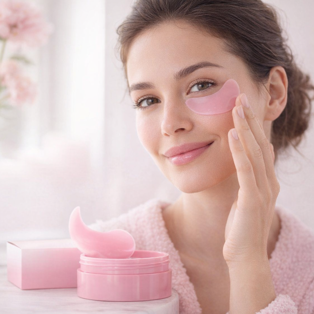 Woman pressing Aurelle collagen under-eye care for a refreshed look
